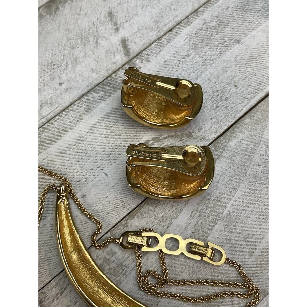 Christian Dior Vtg 1980s Black Enamel Pave Rhinestone Necklace Clip Earrings Set - Picture 10 of 13